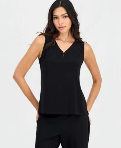 Anne Klein Essentials Womens V Neck Keyhole Sleeveless Blouse
