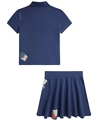 Polo Ralph Lauren Girls' 7-16 Short-Sleeve Shirt and Skirts, 2-Piece Set