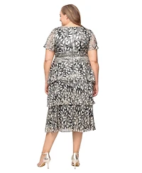 Sl Fashions Plus Printed V-Neck Midi Dress