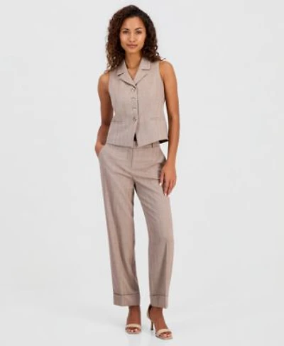 Anne Klein Womens Notched Collar Button Front Vest Cuffed Straight Leg Pants