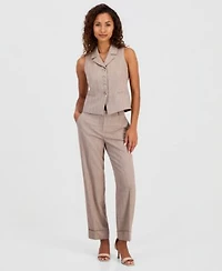 Anne Klein Womens Notched Collar Button Front Vest Cuffed Straight Leg Pants