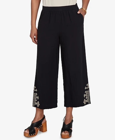 Ruby Rd. Petite Embroidered Gauze Relaxed Elastic Waist Pants