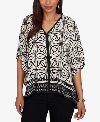 Ruby Rd. Petite Geo Border Print Crepe Blouse