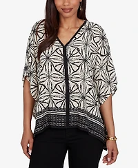 Ruby Rd. Petite Geo Border Print Crepe Blouse