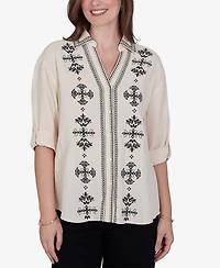 Ruby Rd. Petite Embroidered Gauze Button-Front Top