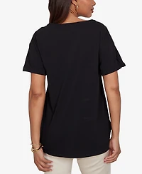 Ruby Rd. Petite Floral Noir Embroidered Knit Top
