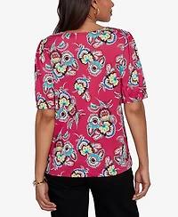Ruby Rd. Petite Etched Floral Puff Print Blouse