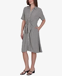 Ruby Rd. Petite Striped Gauze Tie Waist Shirt Dress