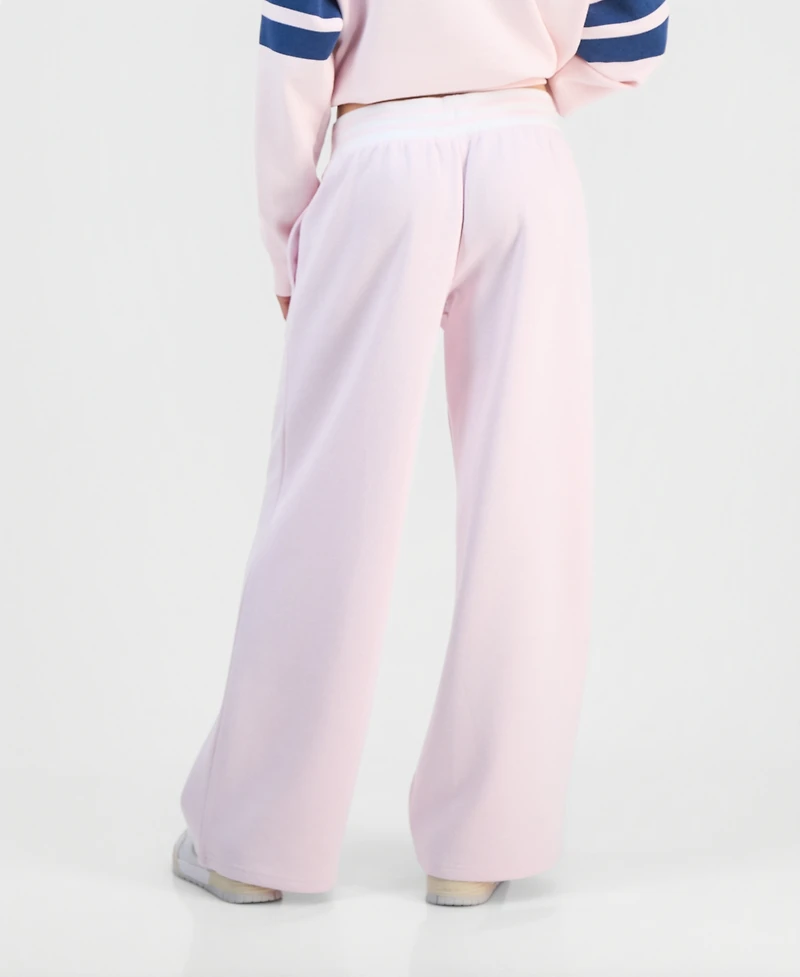 Madden Girl Juniors' Wide Fleece Contrast-Waist Sweatpants