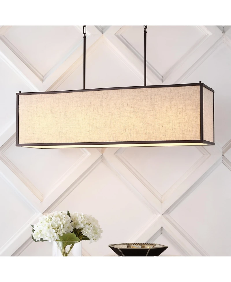 Cole Minimalist Industrial Rectangular Linen Iron Linear Led Pendant