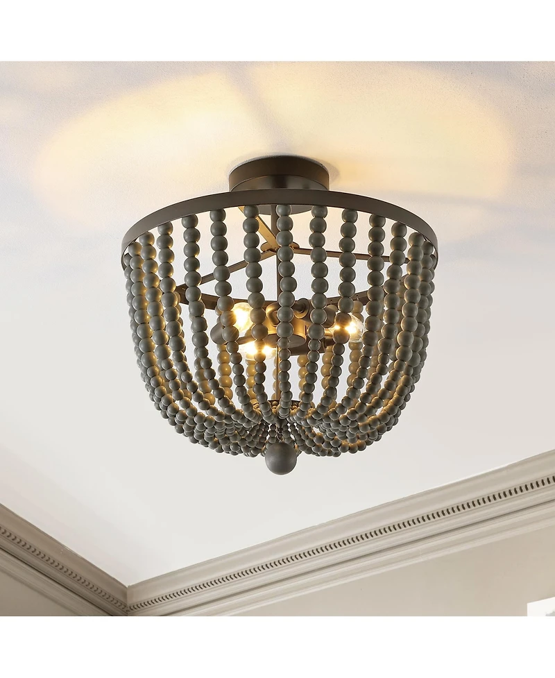Jonathan Y Drift Wood Bead Bohemian Farmhouse Iron Led Semi Flush Mount