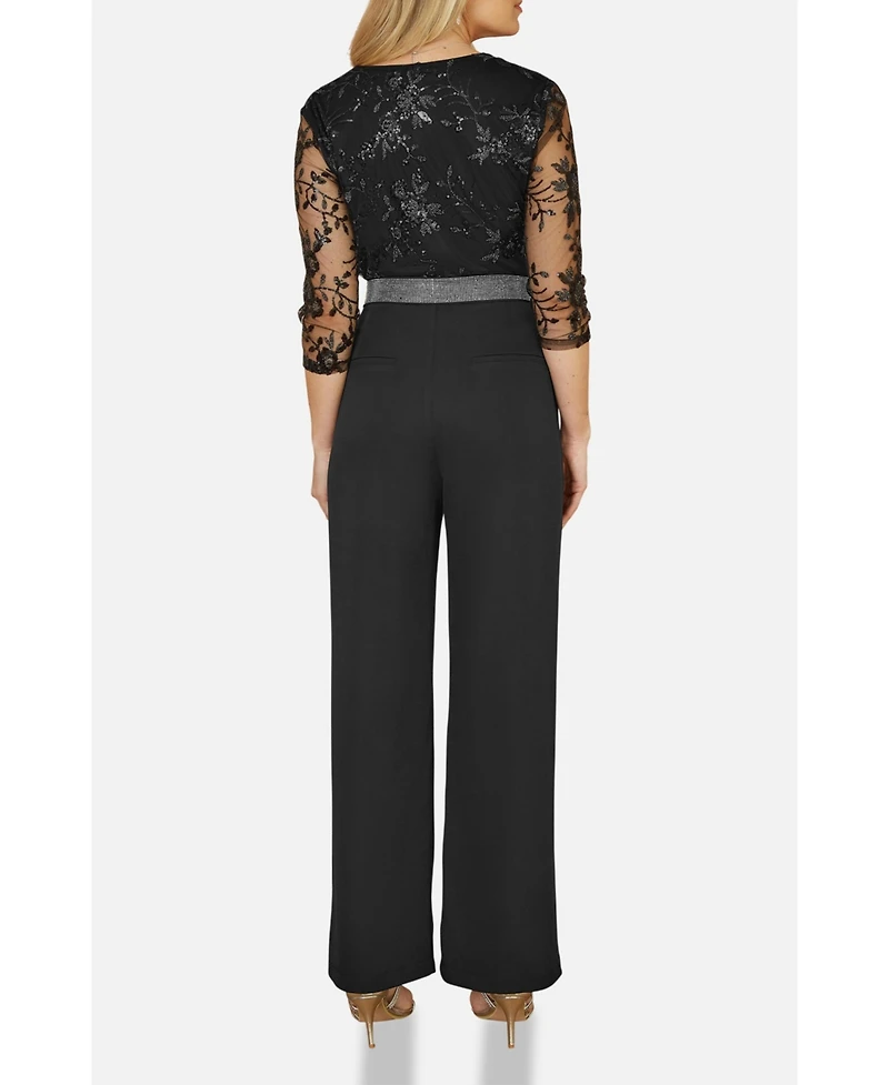 Yumi Women's Diamante Waistband Wide Leg Trousers