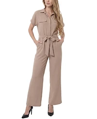 Ny Collection Women's Short-Sleeve Belted Jumpsuit