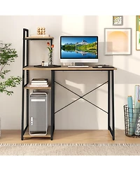 Gymax Home Office Desk Computer Desk w/ Bookshelf Host Stand Metal Frame Study Writing Desk