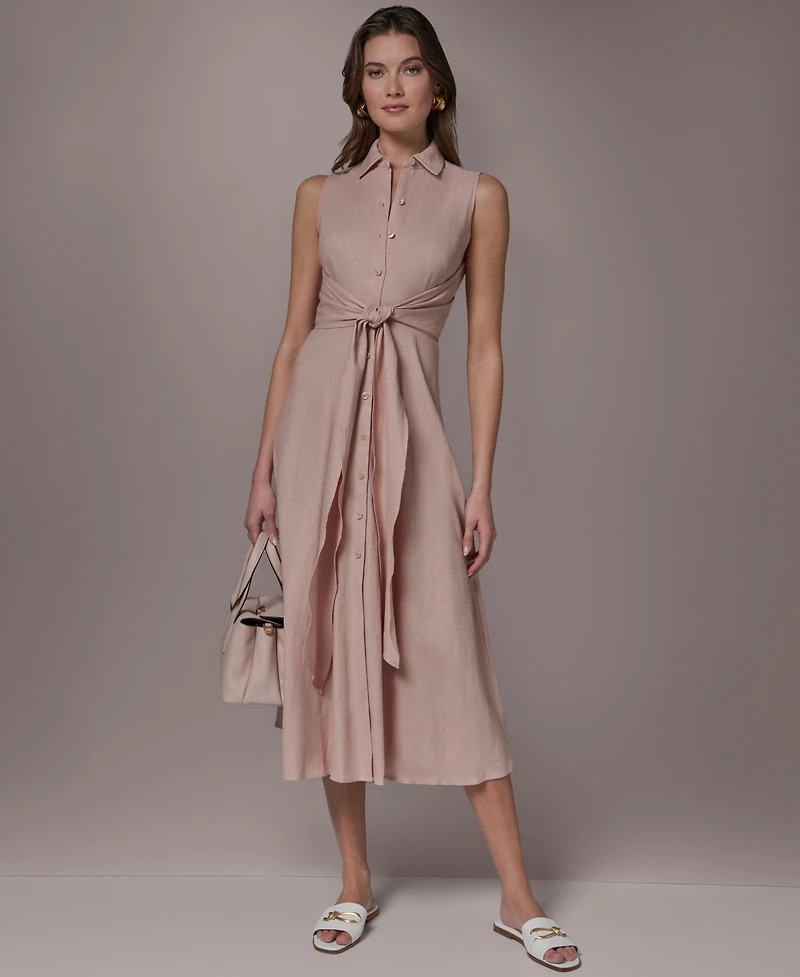 Donna Karan Weekend Women's Collared Sleeveless Tie Overlay Dress