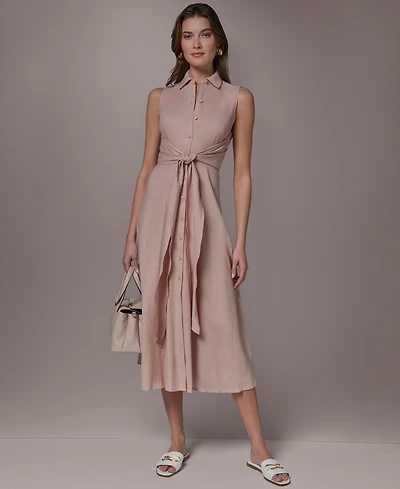 Donna Karan Weekend Women's Collared Sleeveless Tie Overlay Dress