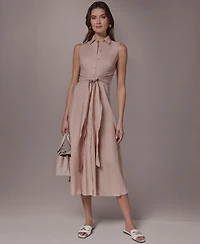 Donna Karan Weekend Women's Collared Sleeveless Tie Overlay Dress