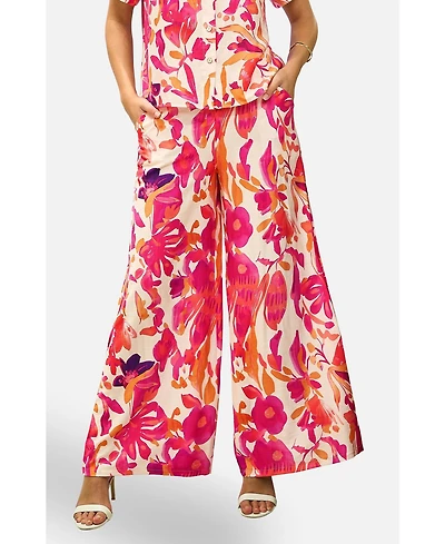 Yumi Women's Abstract Floral Wide Leg Trousers