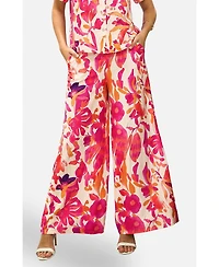 Yumi Women's Abstract Floral Wide Leg Trousers