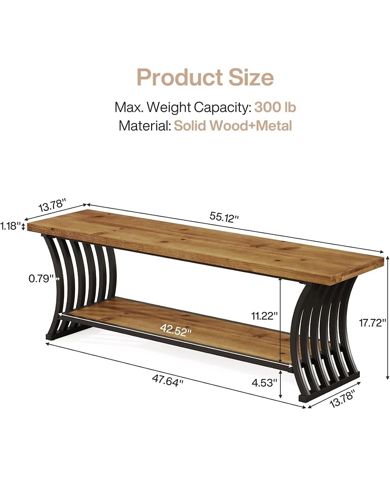 Tribesigns Industrial Entryway Bench with Metal Fram, Wood Indoor End of Bed Shoe Bench, 55" Long Storage Benches Seat