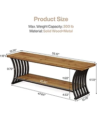 Tribesigns Industrial Entryway Bench with Metal Fram, Wood Indoor End of Bed Shoe Bench, 55" Long Storage Benches Seat