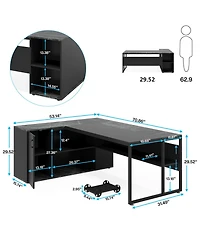 Tribesigns 71 inch Executive Desk, L Shaped Desk with Cabinet Storage, Office Shelves, Business Furniture Set Workstation
