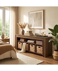 Tribesigns Tv Stand Tvs, Farmhouse Entertainment Center with Storage, Wooden TV Console with 4 Woven Baskets and Open Shelf
