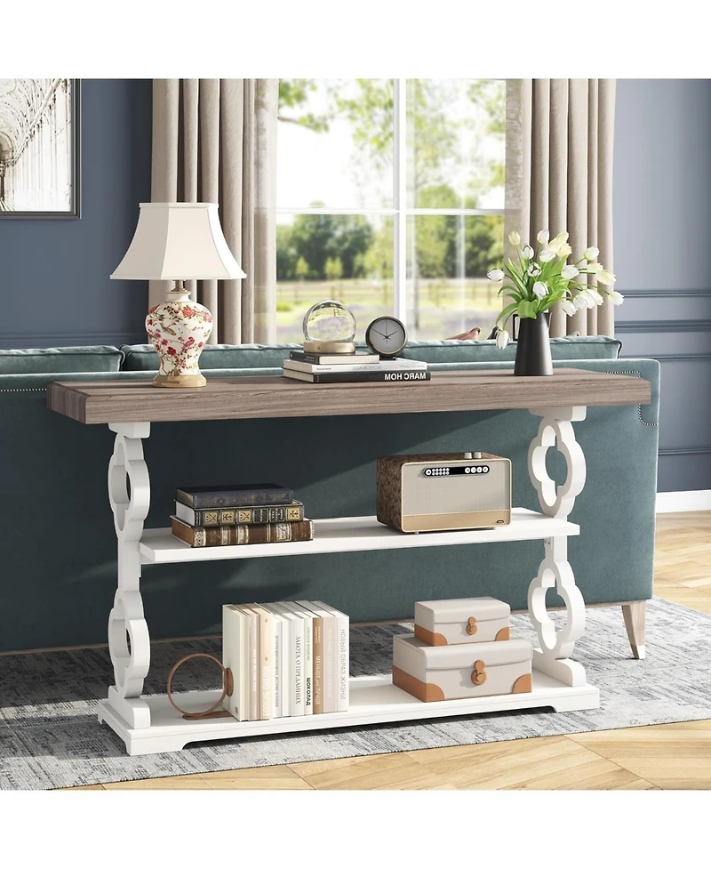 Tribesigns 55'' Long Console Table, 3 Tier Wood Accent Entry Table, Farmhouse Sofa Table with Storage Shelves