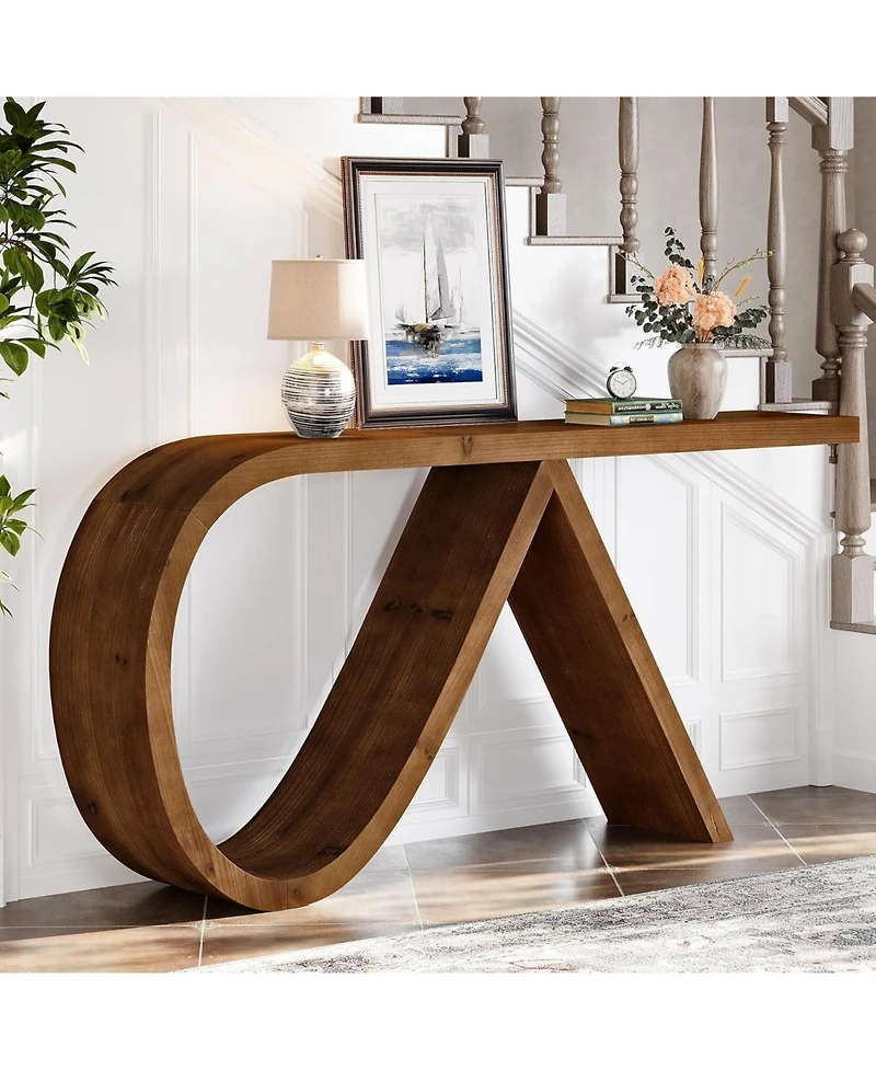 Tribesigns Solid Wood Curved Entryway Table, 57'' Console Table, Narrow Long Sofa Table Behind Couch, Farmhouse Accent Tables