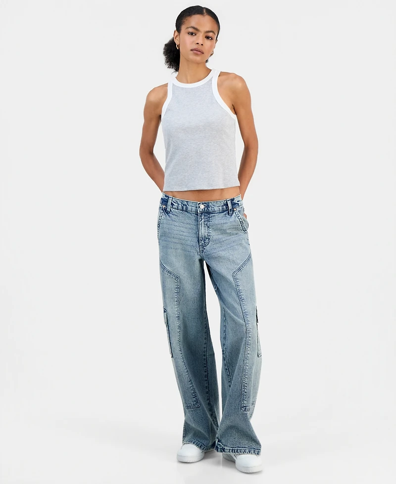 Celebrity Pink Women's Mid-Rise Wide-Leg Cargo Jeans