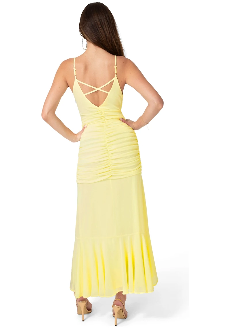 Bebe Women's Ruched Chiffon Cascade Gown
