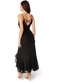 Bebe Women's Ruched Chiffon Cascade Gown