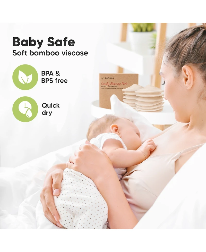KeaBabies 14pk Organic Nursing Pads, Washable Breast Pads + Wash Bag, Reusable Nipple