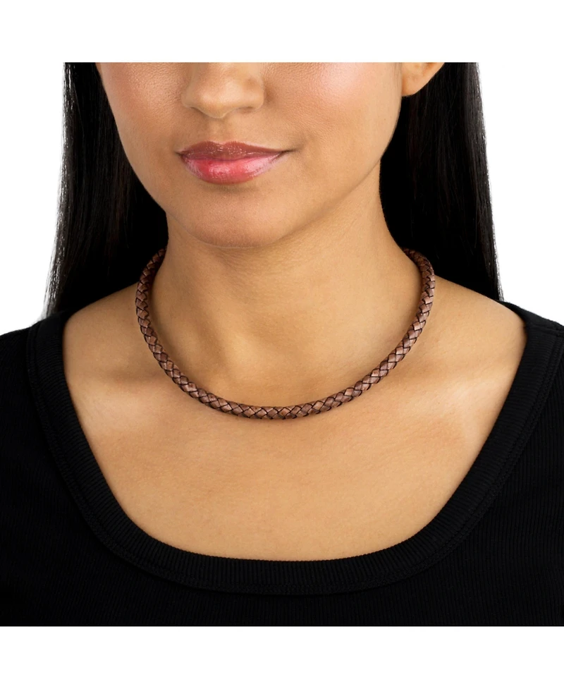 American West Jewelry Braided Genuine Leather and Sterling Silver Necklace, 17-20 Inch Length