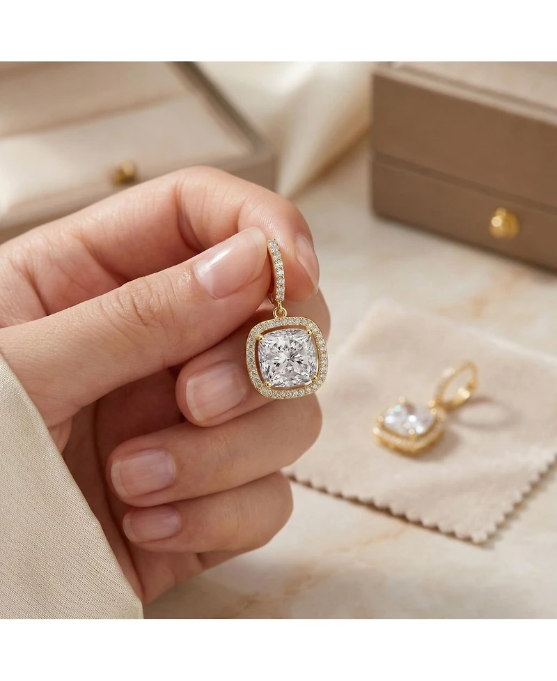 Rachel Glauber Elegant 14K Gold Plated Square Cz Huggie Drop Earrings