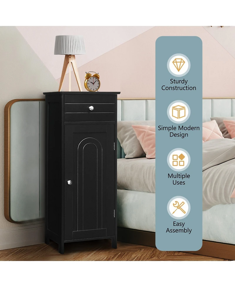 sumyeg Wooden Freestanding Floor Storage Cabinet with Drawer and Shelf