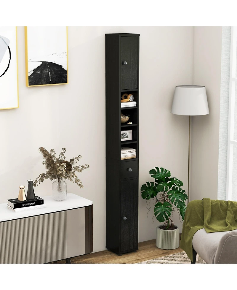 sumyeg Freestanding Slim Bathroom Storage Cabinet with Drawer and Adjustable Shelves