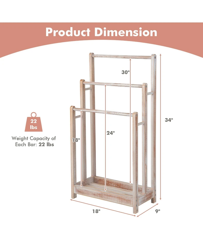 sumyeg Freestanding Towel Rack with 3 Bars and Bottom Storage Shelf Organizer
