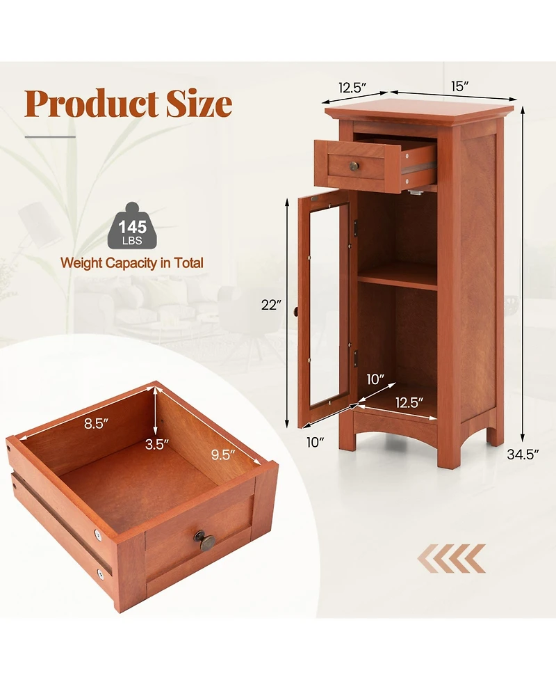 sumyeg Bathroom Freestanding Storage Cabinet with Single Glass Door
