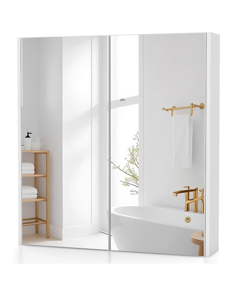 sumyeg Double Door Bathroom Wall Cabinet with Mirror and Adjustable Shelf