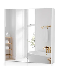 sumyeg Double Door Bathroom Wall Cabinet with Mirror and Adjustable Shelf