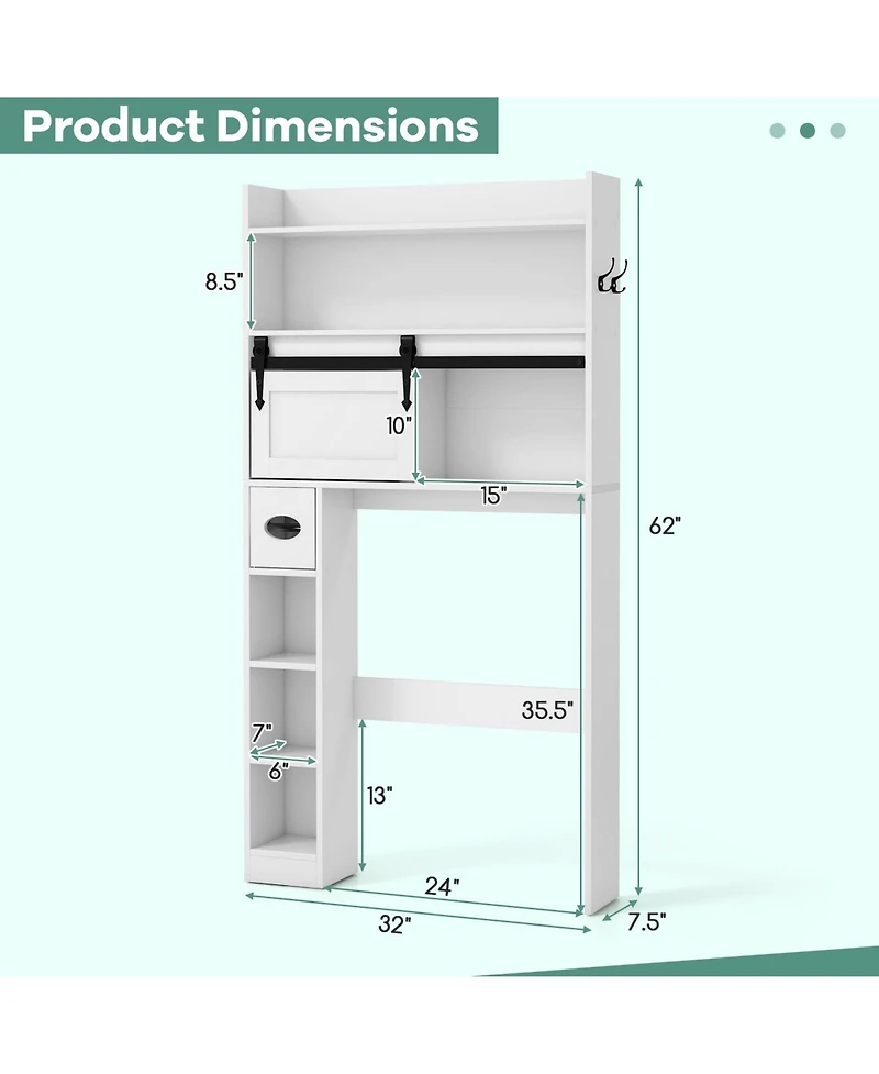 sumyeg Over The bath fixture Storage Cabinet with Sliding Barn Door and Adjustable Shelves