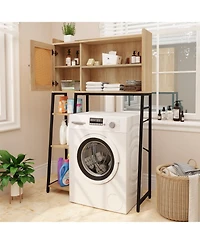 sumyeg Over The bath fixture Storage Cabinet with Rattan Door and Open Storage Shelves
