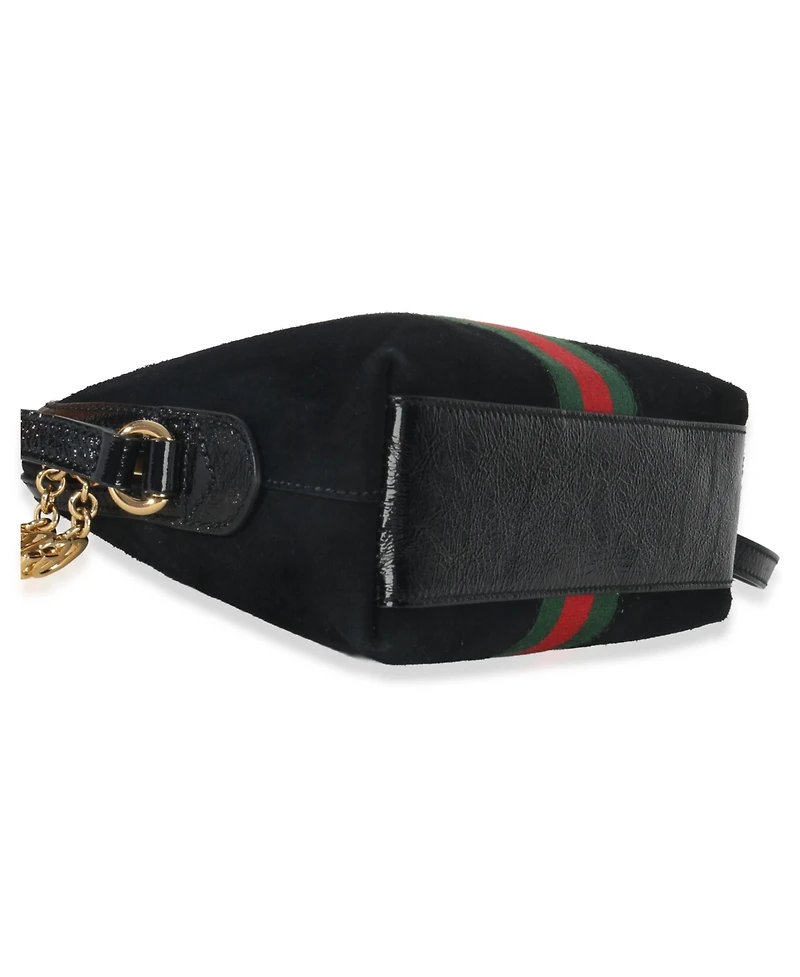 Pre-Owned Gucci Black Suede Patent Web Small Ophidia Dome Bag