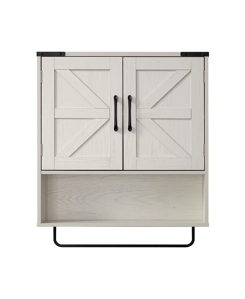 Busdays 24 Inch Farmhouse Over The Toilet Cabinet with Adjustable Shelf and Metal Towel Bar Wall Mounted Bathroom Storage