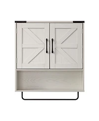 Busdays 24 Inch Farmhouse Over The Toilet Cabinet with Adjustable Shelf and Metal Towel Bar Wall Mounted Bathroom Storage