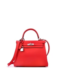 Pre-Owned HERMES Kelly 25 Handbag Red Togo with Palladium Hardware