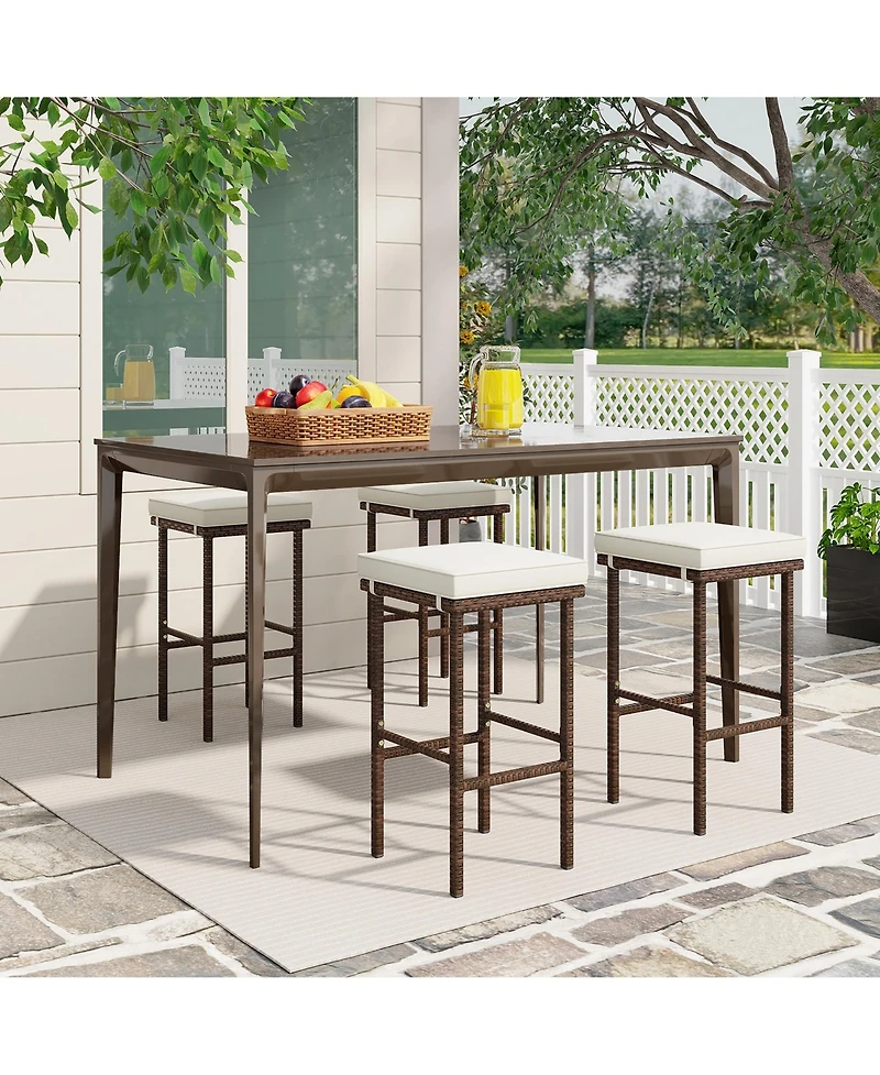 Gymax Set of 4 Wicker Bar Stools with Removable Seat Cushions Footrest