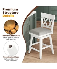 Gymax 26 Inch Set of 2 Bar Stool Wooden Chair Contoured Backrest Swivel Padded Seat