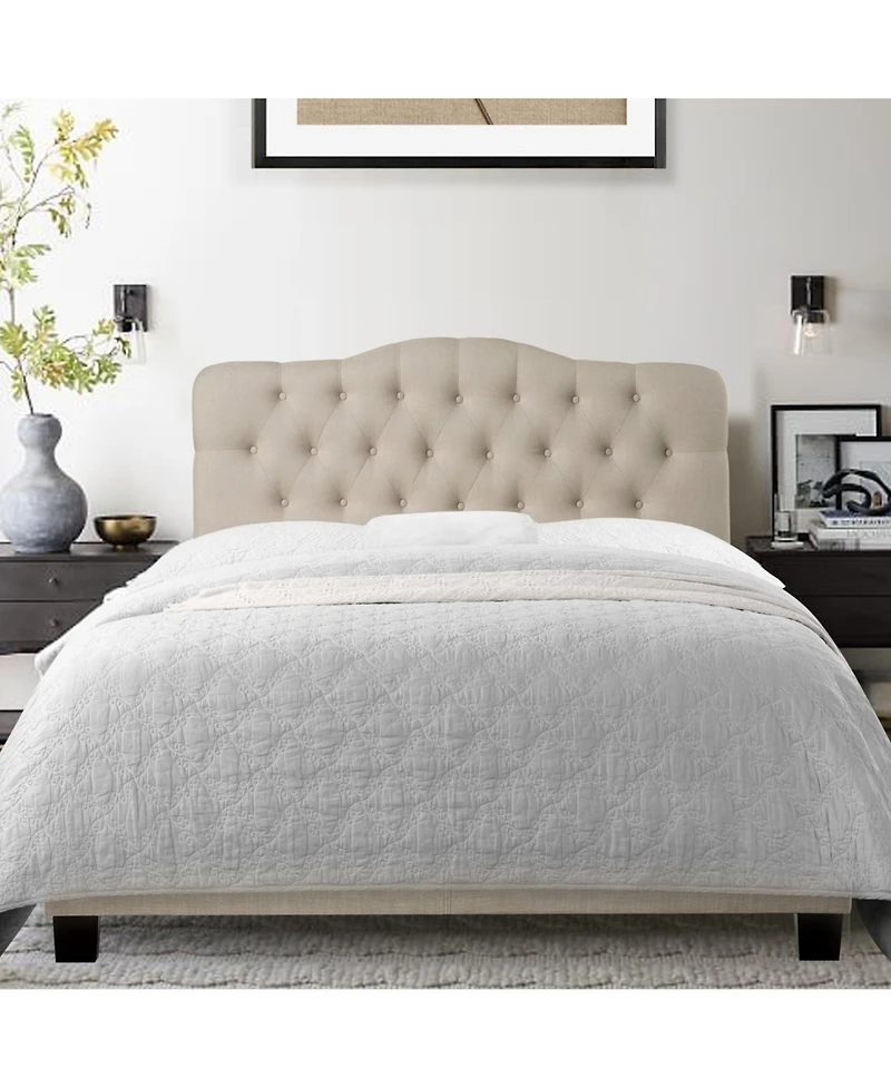 Boyel Living Low Profile Upholstered Bed Button Tufted Frame with Solid Wood Structure and Plush Padding